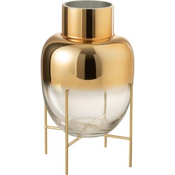 J-line - Vaas Cylinder Op Voet Glas Transparant/goud Large - 21x21x38cm