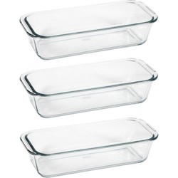 3x Rechthoekige ovenschalen/bakvormen glas 31 x 13 x 7 cm - Cakevormen