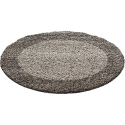 Tapijtenloods Basic Rond Shaggy Kader vloerkleed Taupe Hoogpolig- 120 CM ROND