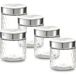 5x Glazen voorraadpotten/bewaarpotten 750 ml geruit 11 x 12 cm - Voorraadpot