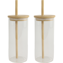 OTIX Drinkglazen - met Bamboo Deksel en Rietje - 2 Stuks - 400 ml - Waterglazen