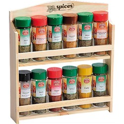 FSC Grenen Houten 2 Laags Kruiden Wandrek, voor het opbergen van 12 Kruiden | Kruidenrek 2 Laags | Spice Rack | Kruiden Organizer | Specerijen opbergen | Afm. 28 x 6 x 17.5 Cm.