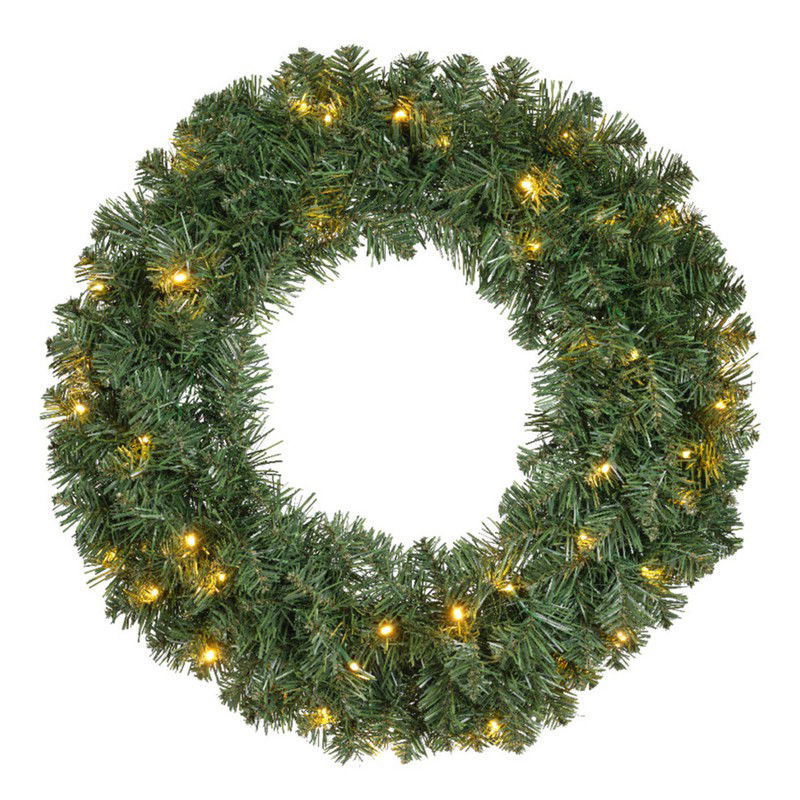 Decoris Kerstkrans - groen - warm witte verlichting - timer - 60 cm - Kerstkransen - 