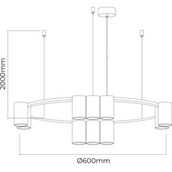 ISE Pendel 10x GU10 excl Ø600mm geborsteld goud + zwart