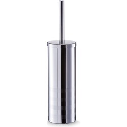 Zeller WC/Toiletborstel in houder - zilver - RVS/edelstaal - D9 x 39 cm - streep motief - Toiletborstels