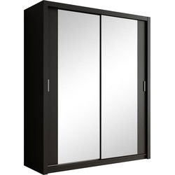 Meubella - Kledingkast Blake - Mat zwart - 180 cm - Met spiegel
