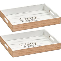 Set van 2x stuks houten dienbladen bruin/wit 40 x 30 x 5,5 cm - Dienbladen