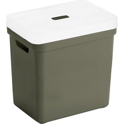 Opbergboxen/opbergmanden donkergroen van 25 liter kunststof met transparante deksel - Opbergbox