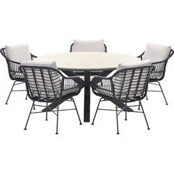 5-persoons ronde tuinset - Edison tafel - 5 Margriet stoelen