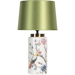 Clayre & Eef Tafellamp  Ø 28x50 cm E27/max 1x60W Groen Keramiek Rond Vogels Bureaulamp