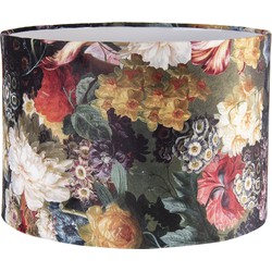 Clayre & Eef Lampenkap Hanglamp  Ø 34x24 cm Zwart Geel Textiel Rond Bloemen Stoffen Lampenkap