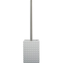 MSV Toiletborstel houder Kubik - kunststeen - wit/zilver - 37 cm - Toiletborstels