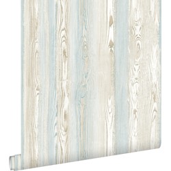 ESTAhome behang hout motief lichtblauw en beige - 53 cm x 10,05 m - 148625