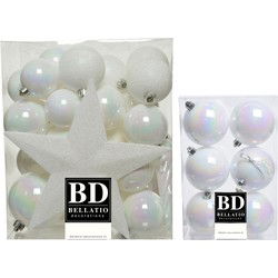 39x stuks kunststof kerstballen met ster piek parelmoer wit mix - Kerstbal