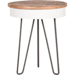 LABEL51 Bijzettafel Saria - Wit - Mangohout - 44 cm - Rond