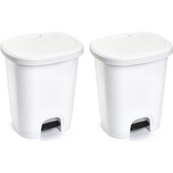 PlasticForte Pedaalemmer - 2x - wit - 18L - 33x28x40 cm - kunststof - Pedaalemmers
