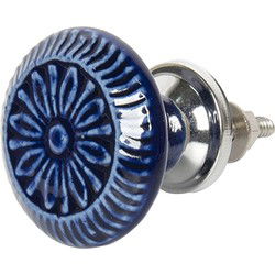Clayre & Eef Deurknop  Ø 4 cm Blauw Keramiek Rond Bloem Meubelknop