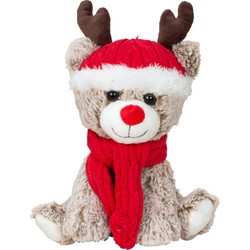 Pluche rendier knuffel - 25 cm - met rode muts en sjaal - knuffeldier - Knuffelpop