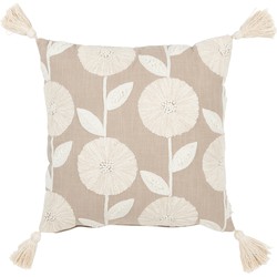 J-line - Kussen Bloemen/bladeren Katoen Taupe/beige - 45x45x15cm