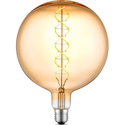 Edison Vintage LED filament lichtbron Globe - Amber - G180 Spiraal - Retro LED lamp - 18/18/23cm - geschikt voor E27 fitting - Dimbaar - 4W 280lm 2700K - warm wit licht
