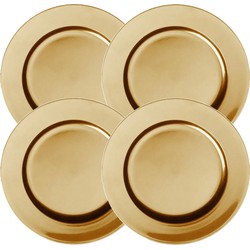 Set van 4x stuks diner onderborden goud rond kunststof 33 cm - Onderborden