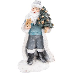 Clayre & Eef Beeld Kerstman 21 cm Grijs Blauw Polyresin Kerstdecoratie