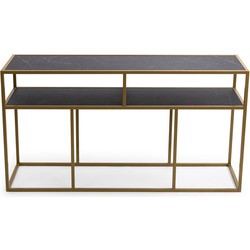 Stalux Side-table 'Teun' 150cm, kleur goud / zwart marmer