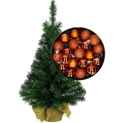 Mini kerstboom/kunst kerstboom H35 cm inclusief kerstballen oranje - Kunstkerstboom