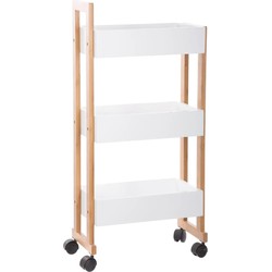 5Five Doucherekje/badkamerrekje/trolley - bamboe/mdf - wit - 3 lagen - 41 x 20 x 80 cm - Badkamerkastjes