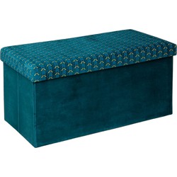 Atmosphera Poef/krukje/hocker Royal - Opvouwbare opslag box - fluweel Smaragd groen - 76 x 38 x 38 cm - Poefs