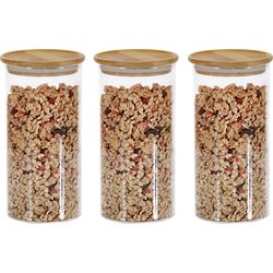 Kesper Voorraadpotten - 3x - glas met bamboe deksel - 1,2L - 10x20 cm - Voorraadpot