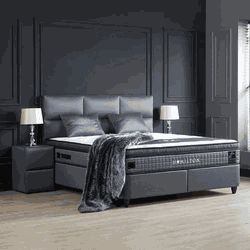 Boxspring bed met opbergruimte - 180x200 cm - Grijs - Opbergbed Hamilton Inclusief 30 cm matras en topper HR- Koudschuim