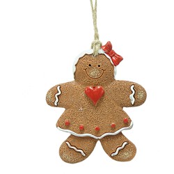 Clayre & Eef Kersthanger Gingerbread man 7x1x8 cm Bruin Kunststof Kerstboomversiering