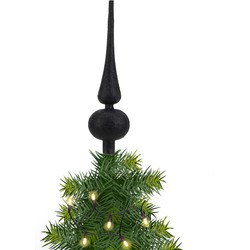 Kunststof piek zwart met glitters H23 cm - kerstboompieken