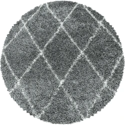 Azure Hoogpolig Geruit Grijs vloerkleed - Rond - 80 X 80 CM