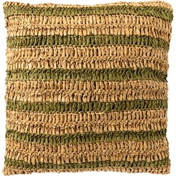 Dutch Decor ANTONY - Kussenhoes 45x45 cm - strepen van raffia - Olive Branch - groen en bruin - Dutch Decor