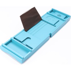 Decopatent® Badrek - Badplank voor in bad - Uitschuifbaar 75 - 110 Cm - Badrekje voor Bad - Bamboe - Verstelbaar Badrek - Blauw