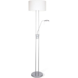 Klassieke vloerlamp Up - Geborsteld staal - 50/50/185cm - 2 lichts staande lamp met lampenkap - geschikt voor E27 LED lichtbron - met draaischakelaar - geschikt voor woonkamer, slaapkamer en thuiskantoor