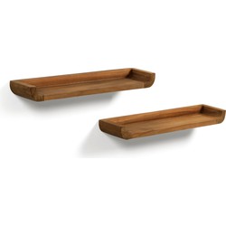 Kave Home - Shamel set van 2 massief teakhouten planken met walnoot afwerking 50 x 5 cm