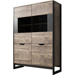 Meubella - Vitrinekast Acasia - Grijs - Eiken - 108 cm