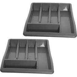 Bestekbak/keuken organizer - 2x - 5-vaks - Grijs - 30 x 38 x 6 cm - Bestekbakken