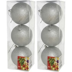 12x stuks kerstballen zilver glitters kunststof 10 cm - Kerstbal