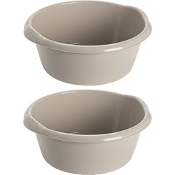 2x stuks kunststof teiltje/afwasbak rond 15 liter zacht beige - Afwasbak