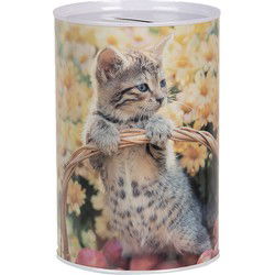 Clayre & Eef Spaarpot Ø 10x15 cm Beige Metaal Kat