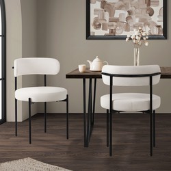 Eetkamerstoel set van 2 met teddy stof met rugleuning wit Keukenstoel ML design
