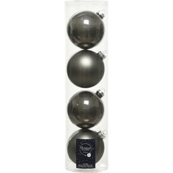 Decoris kerstballen - 4x st - antraciet grijs - D10 cm - glas - Kerstbal