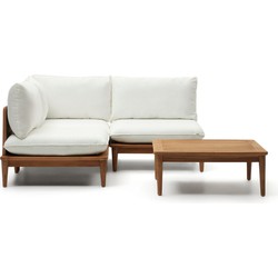 Kave Home - Portitxol set van 1 hoekfauteuil, 2 modulaire fauteuils en salontafel in massief teakhout