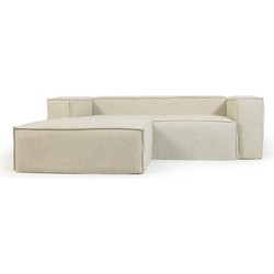 Kave Home - 2-zitsbank Blok met linker chaise longue en afneembare bekleding in wit linnen 240 cm