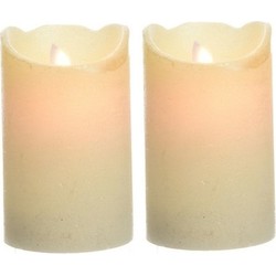 2x Parel witte stompkaarsen met led-licht 12 cm - LED kaarsen