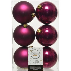 6x stuks kunststof kerstballen framboos roze (magnolia) 8 cm glans/mat - Kerstbal